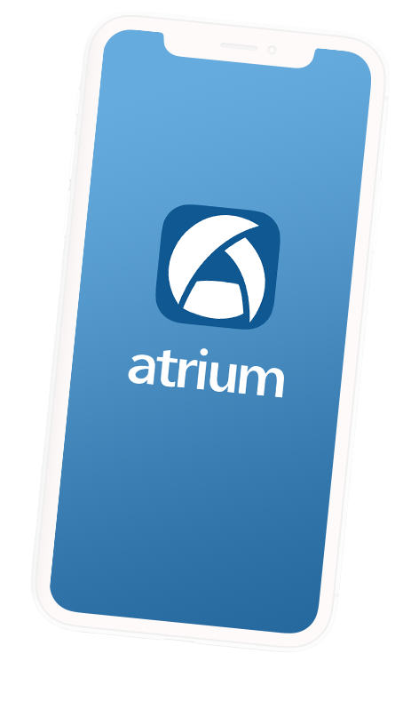 Atrium logo on a sample phone